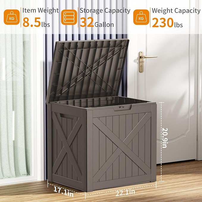 32 Gallon Resin Deck Box, Lockable Outdoor Storage Box - Image 5