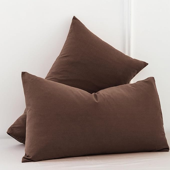 MooMee Bedding Pillowcases Pack of 2 100% Washed Cotton Linen Like Textured - Image 3