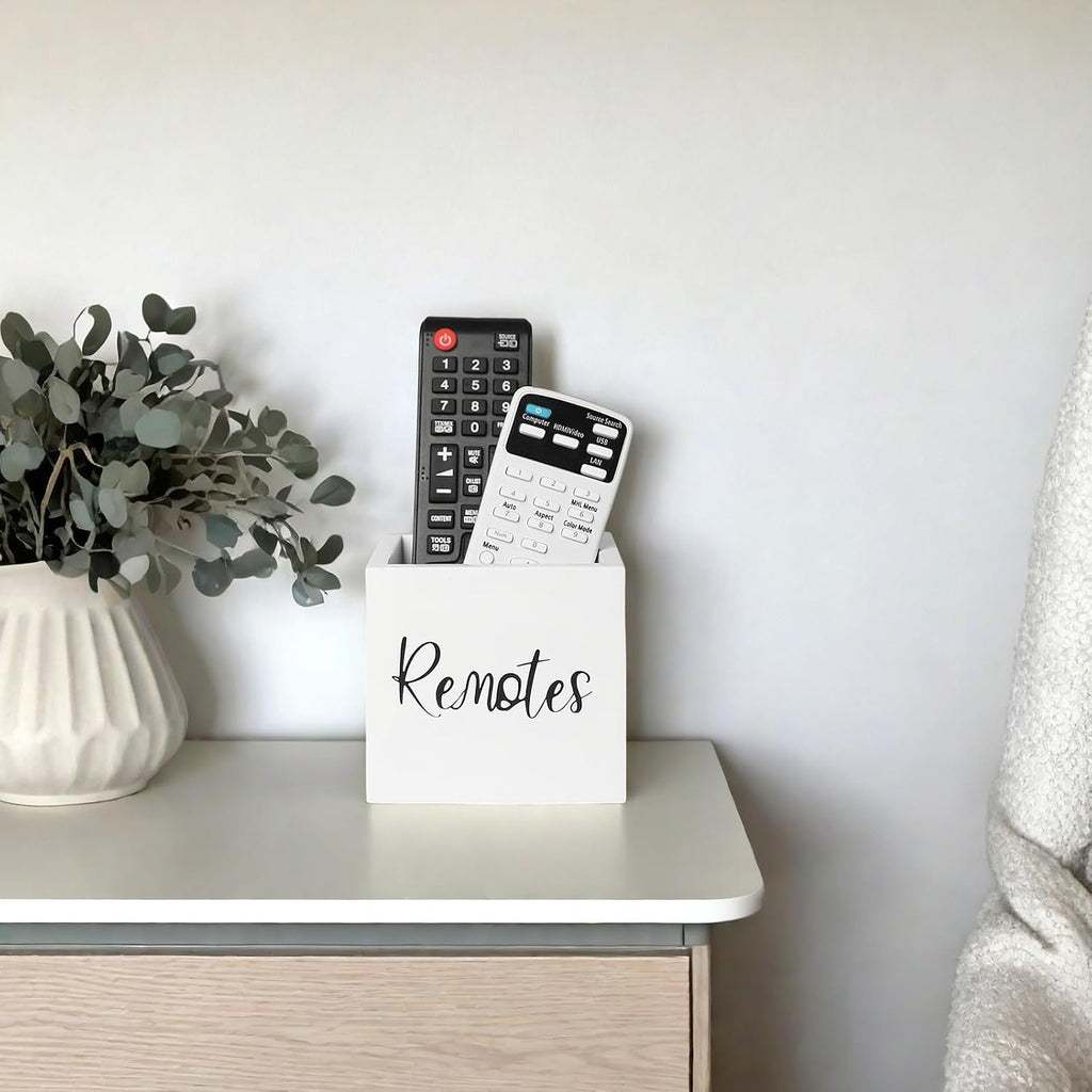 LBEMEY Wood Remote Control Holder, TV Remote Control Organizer for