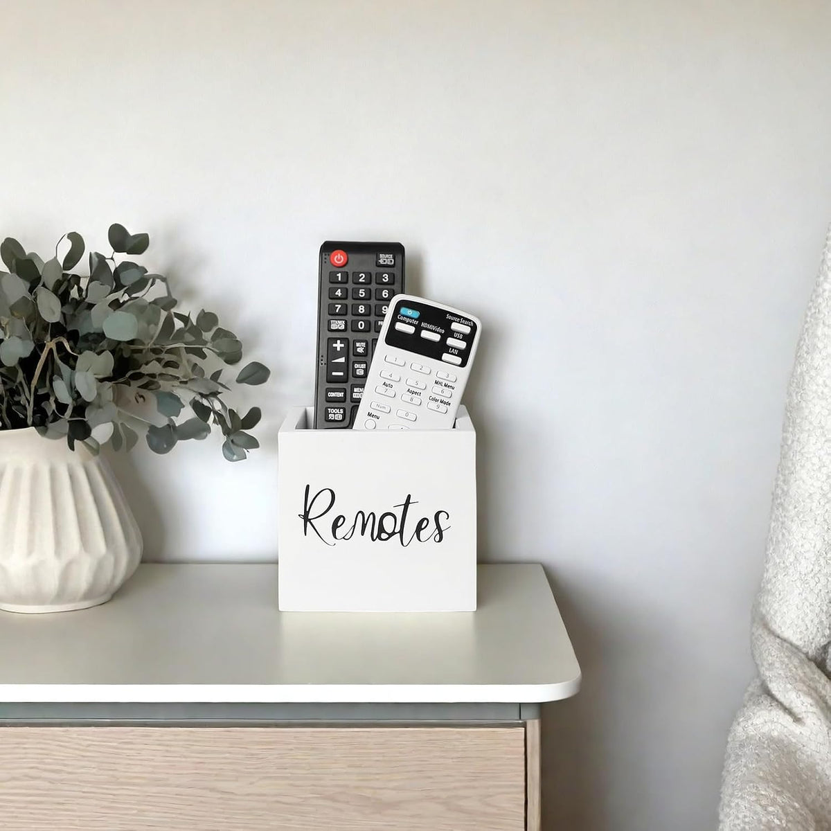 LBEMEY Wood Remote Control Holder, TV Remote Control Organizer for