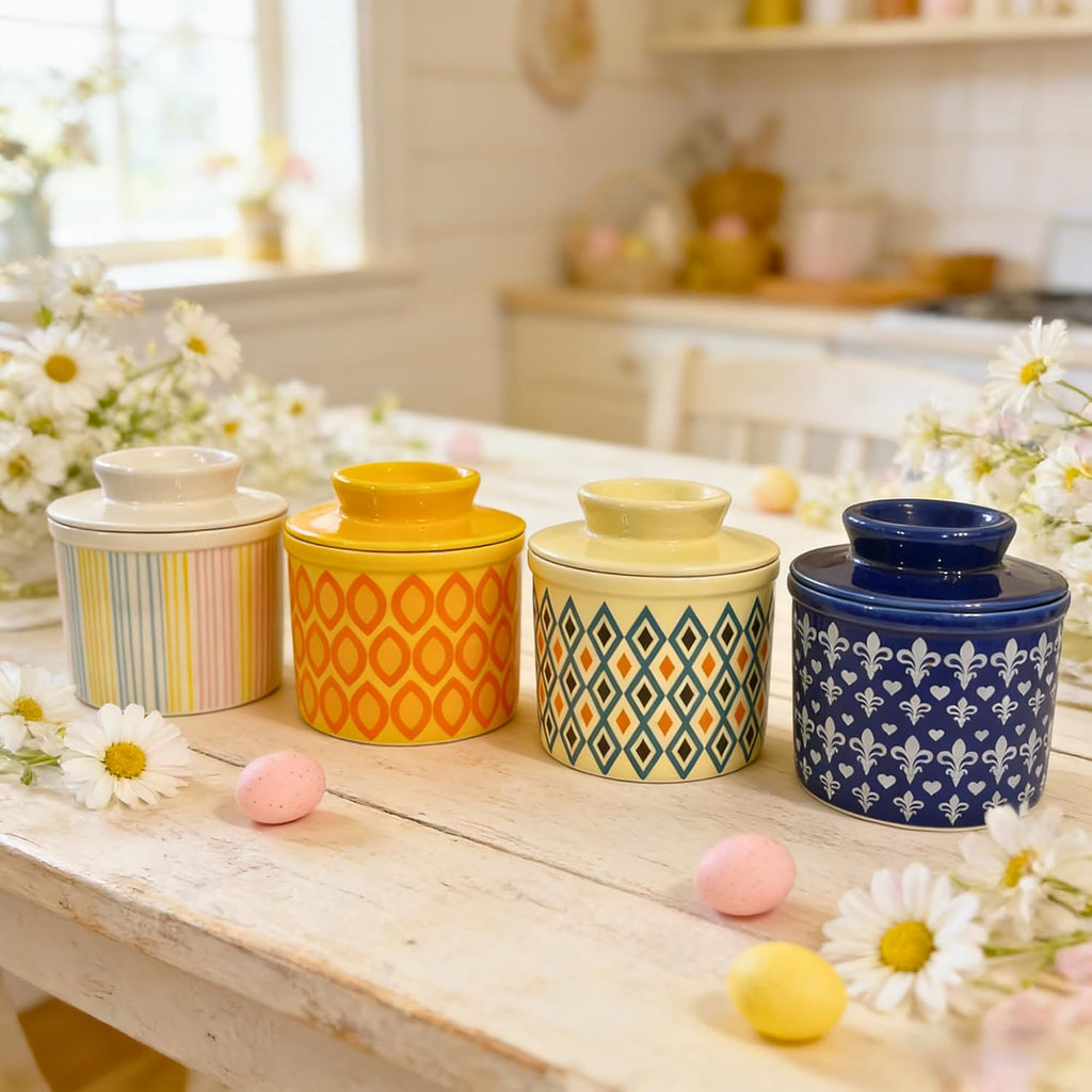 Butter Crock with Lid for Countertop, Butter Keeper Crock with Water