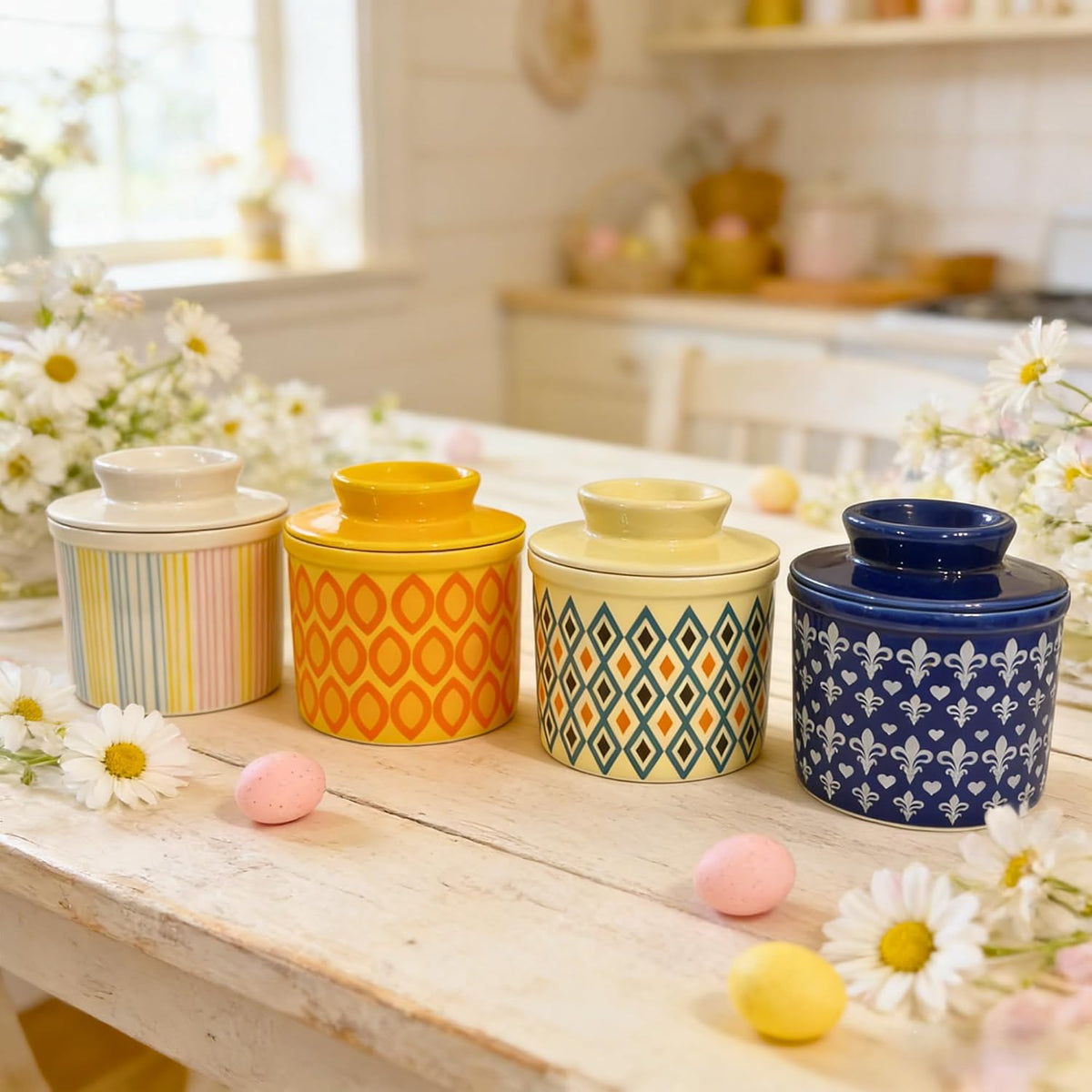 Butter Crock with Lid for Countertop, Butter Keeper Crock with Water