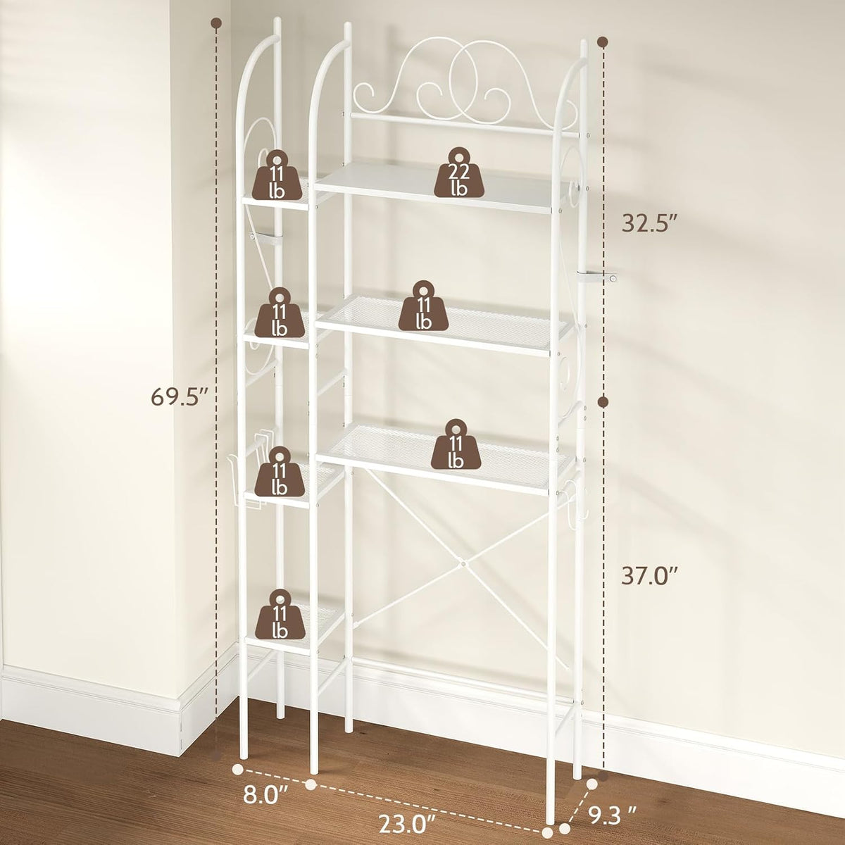 7-Tier Over the Toilet Storage Rack, Heavy-Duty Metal Bathroom