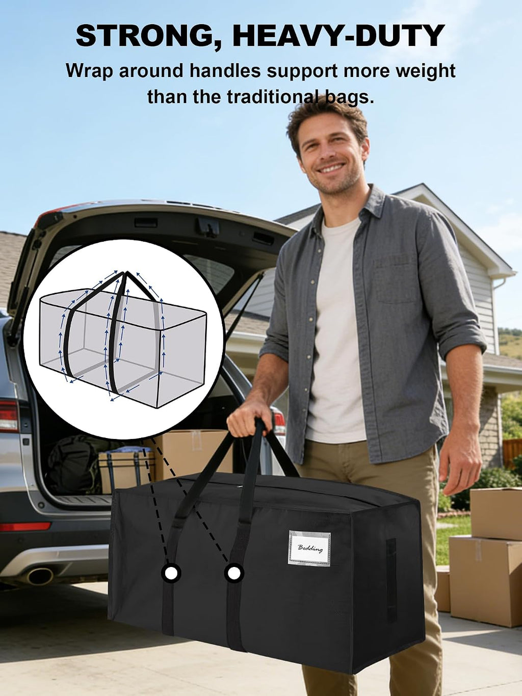 Supports 200lbs Heavy Duty Moving Bags - Strong Zipper & Wrap-Around