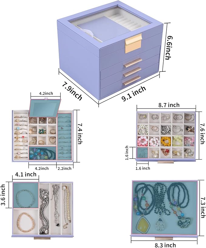 BOOVO Clear Lid Jewelry Box, 4 Layers Jewelry Organizer Large Jewelry Storage - Image 4