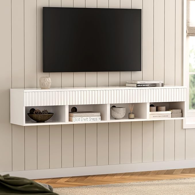 Small Floating Nightstand with Drawer, Modern Night Stand with Fluted Door and - Image 8