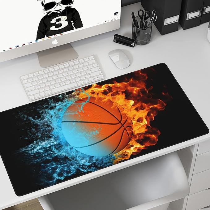 Gaming Mouse Mat Basketball Ball in Fire and Water Large Mouse Pad Extended - Image 7