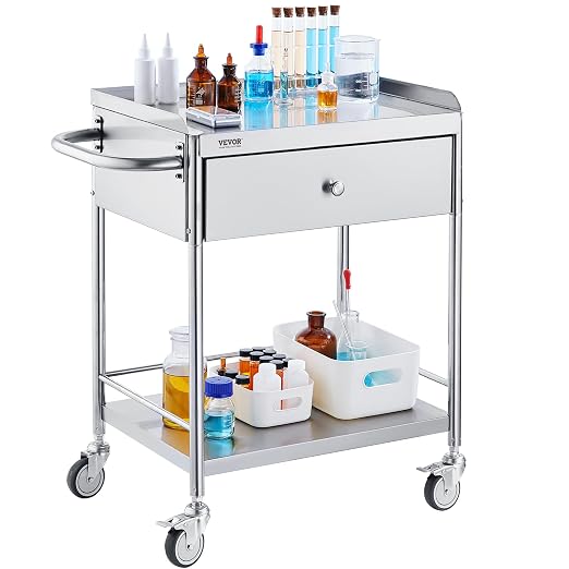 VEVOR Medical Cart, 2-Layer Stainless Steel Cart 220 lbs Weight Capacity - Image 11