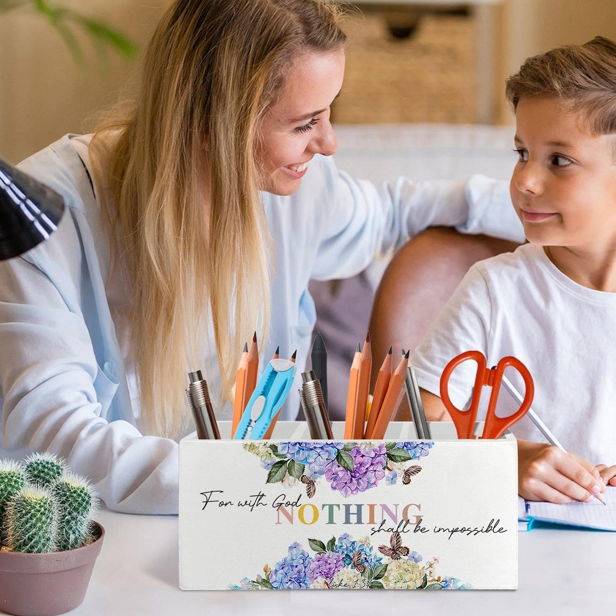 Hydrangea Floral Christian Pen Pencil Holder Organizer for Desk