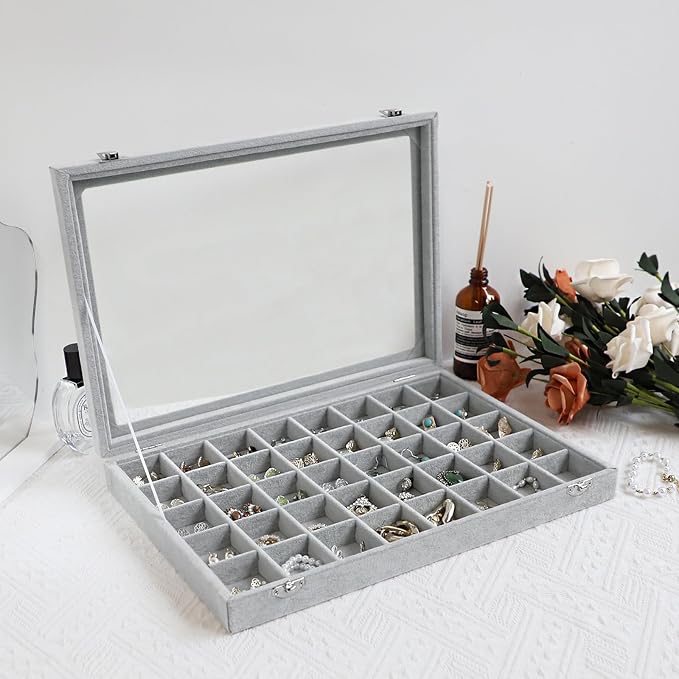 Wudygirl Jewelry Organizer Velvet Jewelry Box 40 Grid Earring Holder Organizer - Image 4
