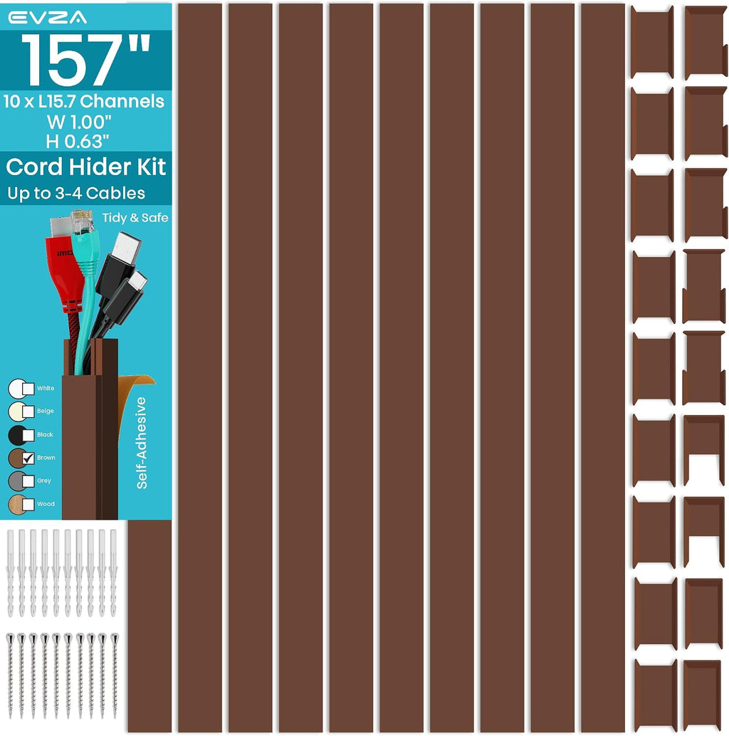 Brown Channel Kit Hide Wires, 157in Cord Concealer for 3-4 Cables