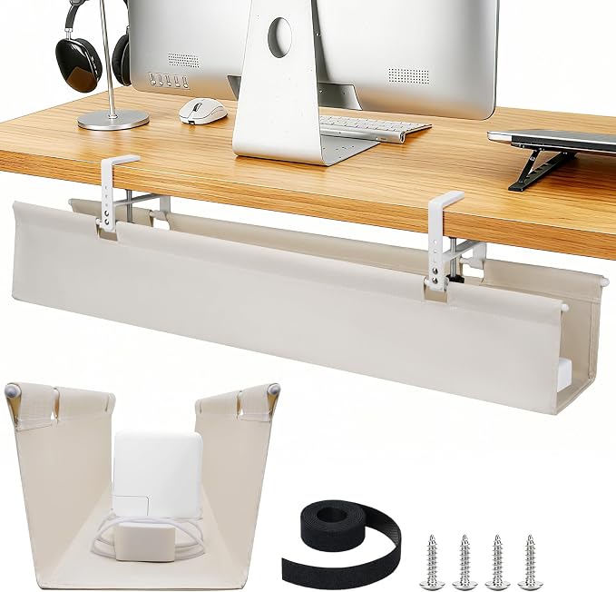 SHUWEI 36" Under Desk Cable Management Tray, Premium Fabric Cable Management by SHUWEI