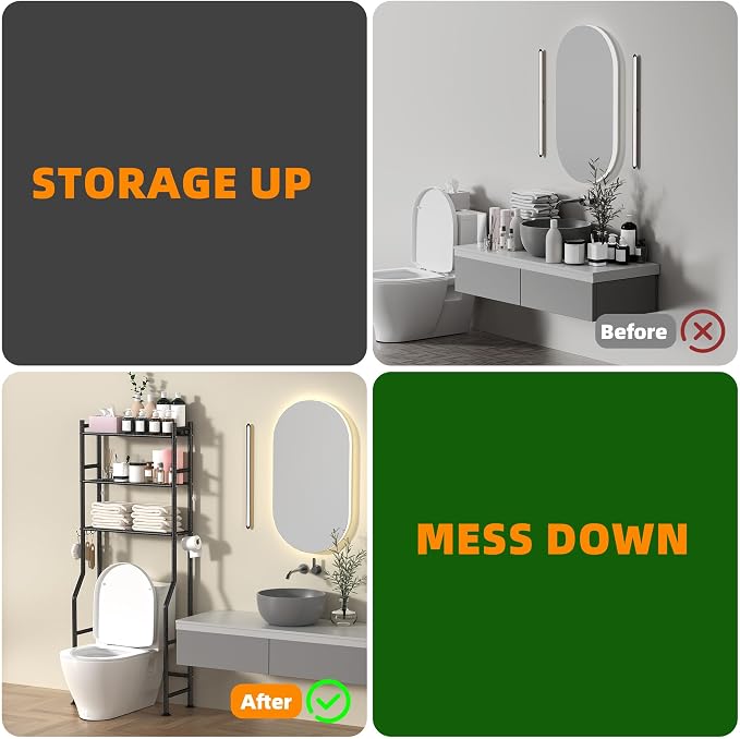 3-Tier Over The Toilet Storage, Space Saver Metal Bathroom Shelves, - Image 7