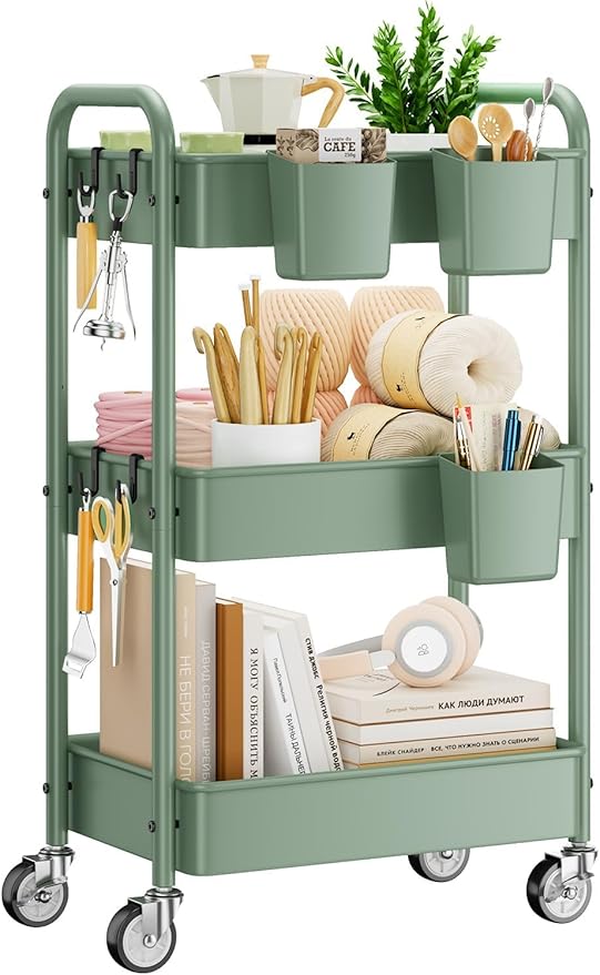 YASONIC 3-Tier Rolling Cart, 66 Pounds Capacity, Mesh Storage Organizer by YASONIC