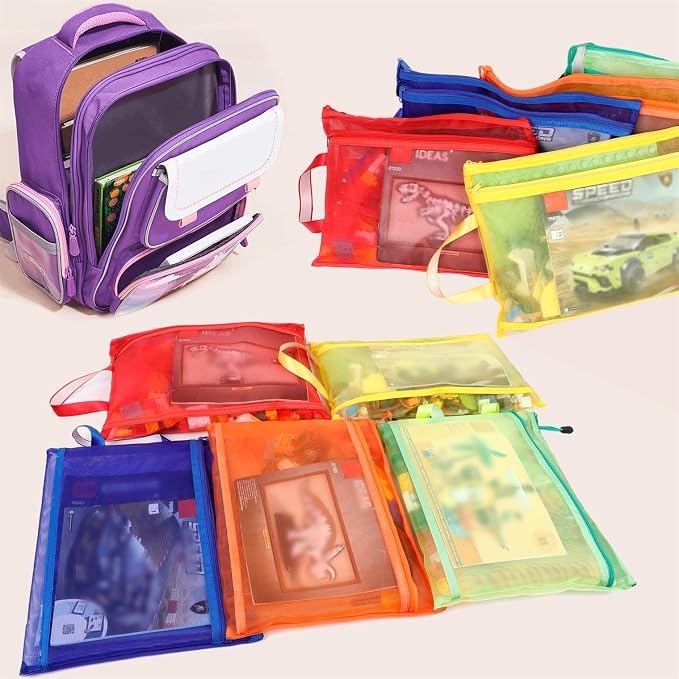10 Pack 5 Color Mesh Zipper Pouch Bags, Nylon Puzzle Building Block Sets Toy - Image 4