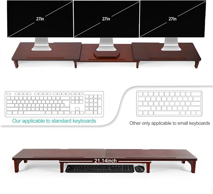 Nnewvante Large Dual Monitor Stand Riser, 60 inch Bamboo Monitor Stand - Image 3
