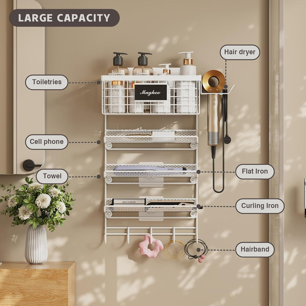 Magheo Hair Dryer Holder Wall Mounted, Adheisve Hair Tool Organizer