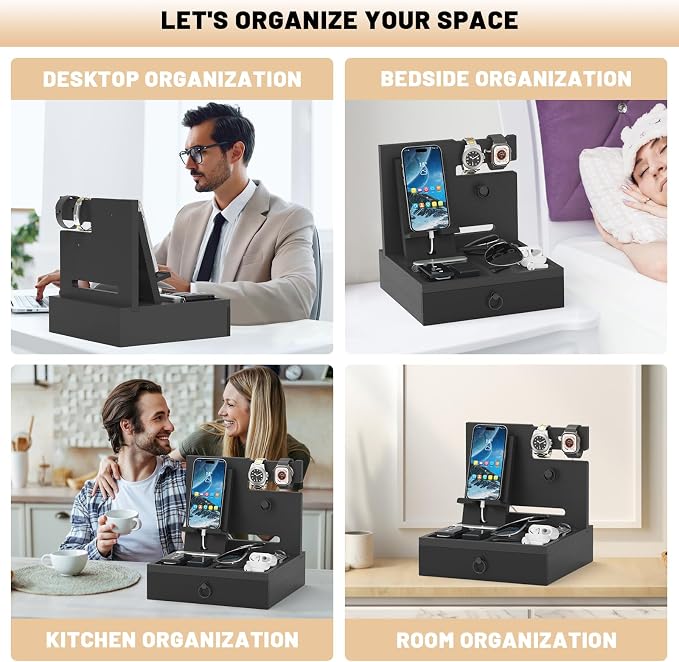 Wood Phone Docking Station, Nightstand Organizer - Image 6
