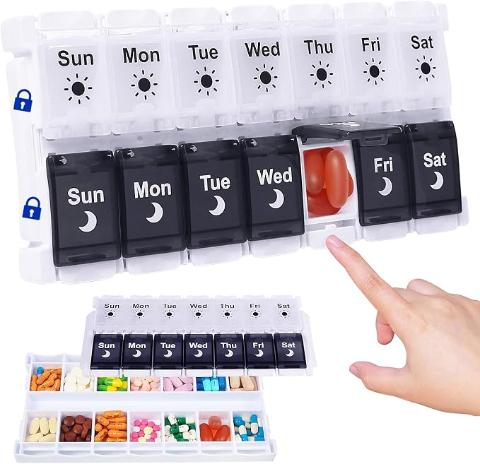 HRX Package Pill Organizer 2 Times a Day, Easy Fill & Open Weekly Medicine Box by HRXPackage-ForAllYourPackagingNeeds