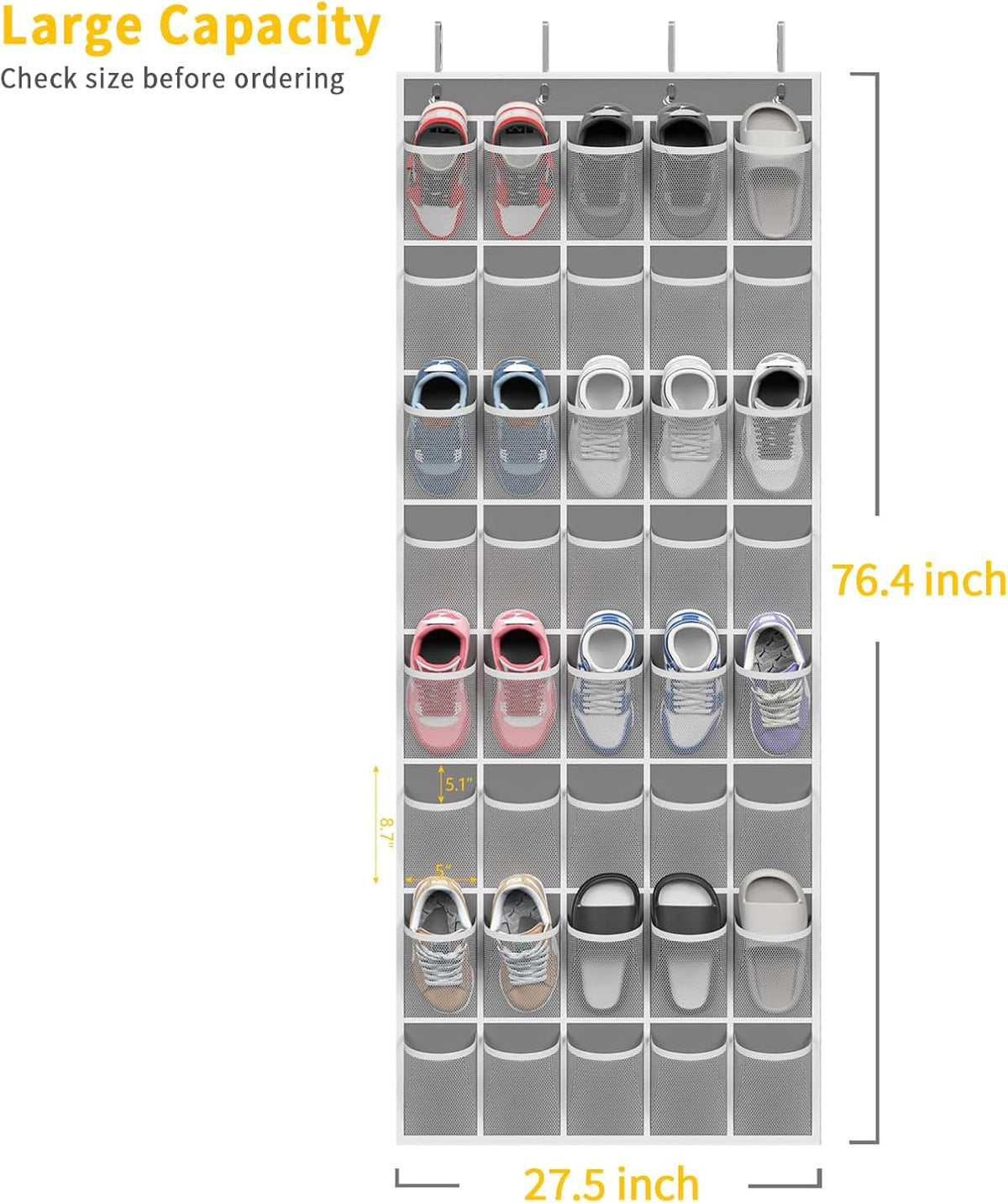 40 Large Pockets Over the Door Shoe Organizer,Space-Saving Mesh