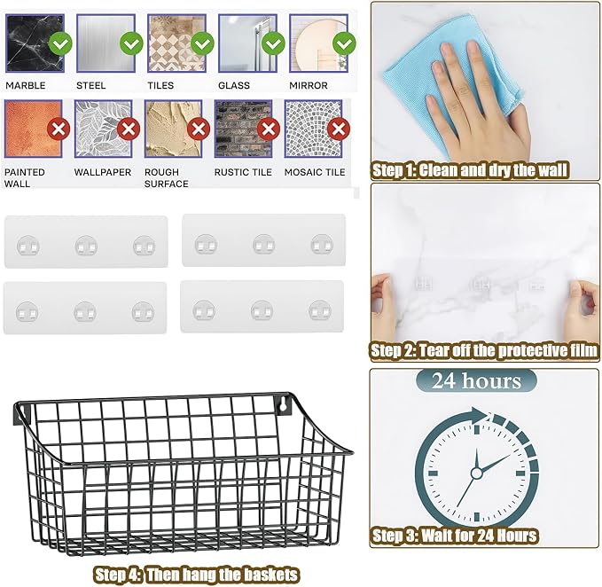 2 Pack Wall Hanging Baskets for Organizing, Large Metal Wire Basket - Image 3
