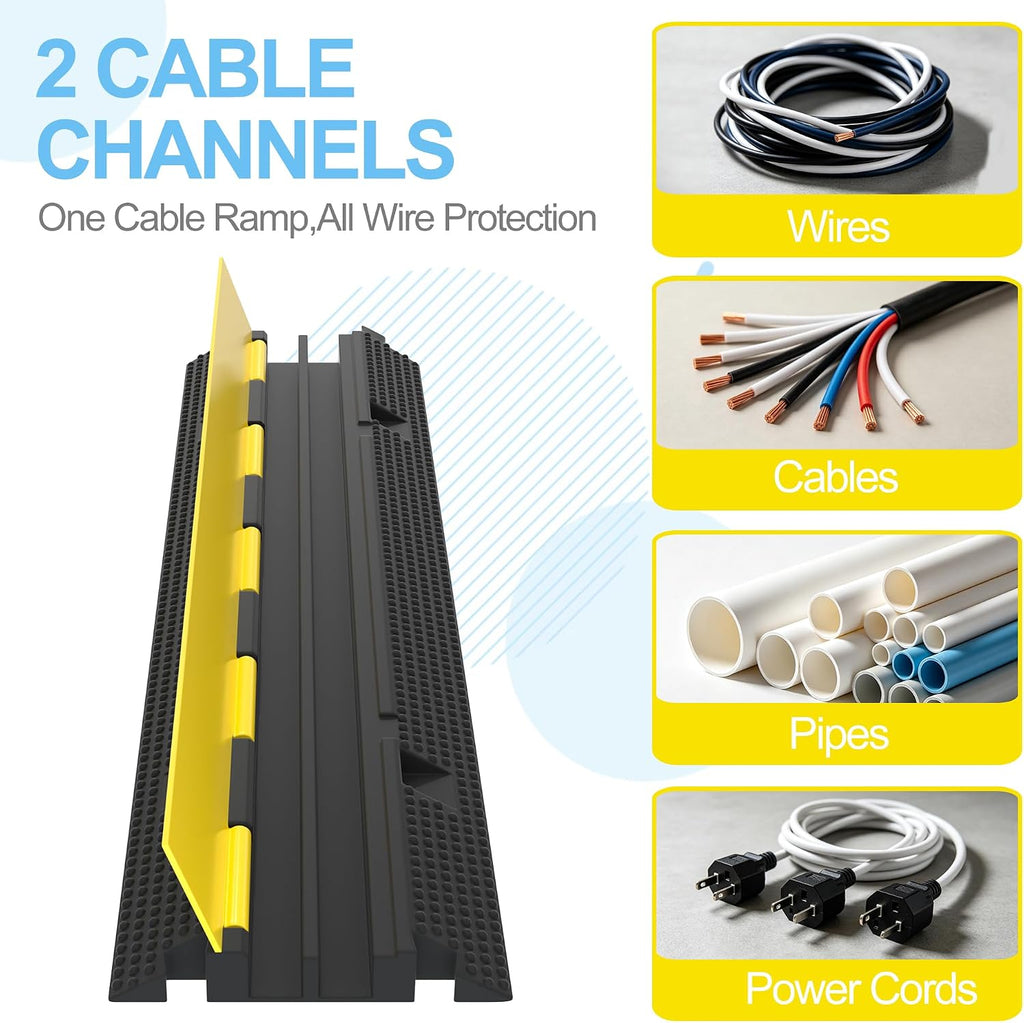 3 Packs 2-Channel Rubber Cable Protector Cover Ramp & Speed Bump
