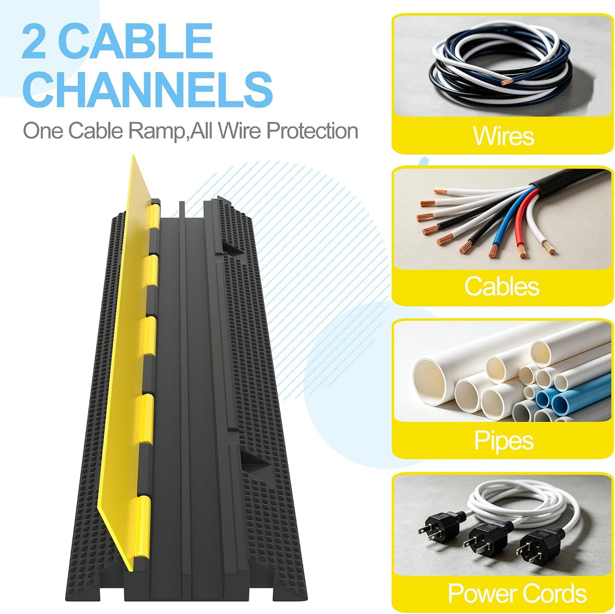 3 Packs 2-Channel Rubber Cable Protector Cover Ramp & Speed Bump