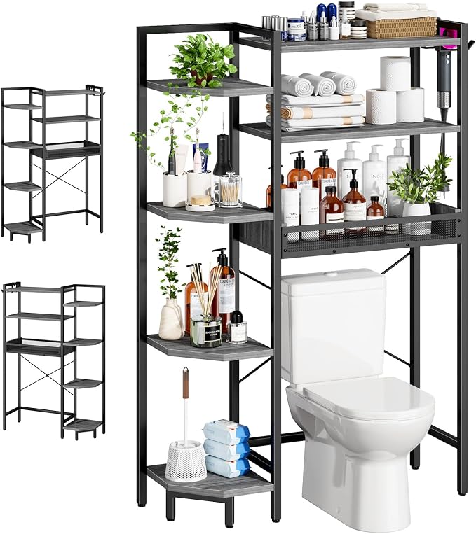 K1 Heavy Duty 7-Tier Over The Toilet Storage（with Basket and Paper Hook） by Roxibelt
