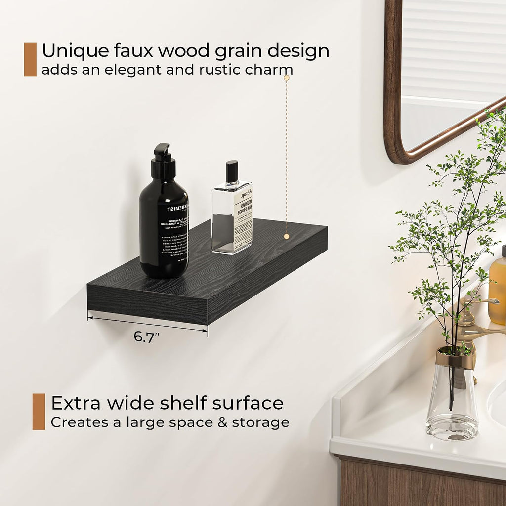 Floating Shelves - 16 Inch Rustic Black Wall Shelf - Wall Mounted