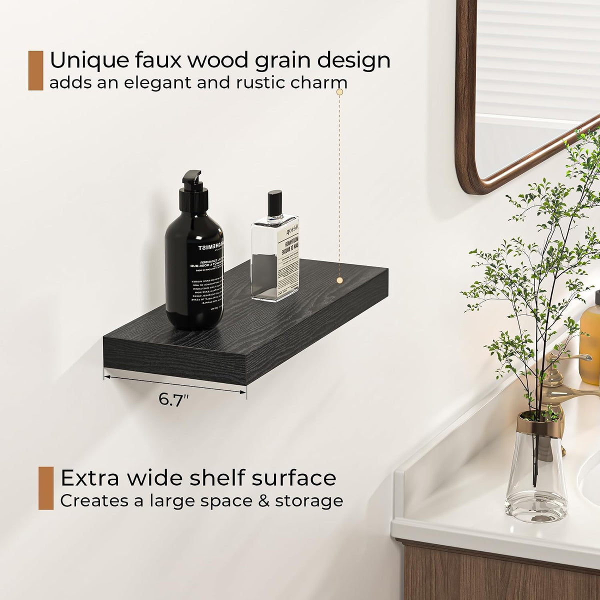 Floating Shelves - 16 Inch Rustic Black Wall Shelf - Wall Mounted
