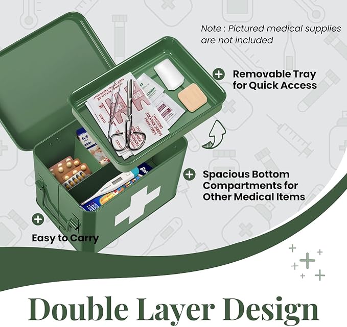 Flexzion Medicine Box, Home Pharmacy Box, Metal Medication Storage - Image 5