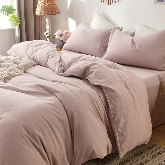 MooMee Bedding Pillowcases Pack of 2 100% Washed Cotton Linen Like Textured - Image 6