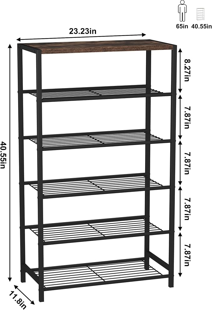 HOMEFORT Shoe Rack 6-Tier, Shoe Storage Shelf, Industrial Shoe Tower, Narrow - Image 3