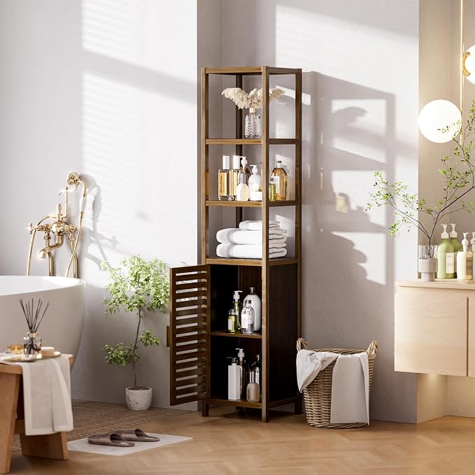 HITNET Bathroom Cabinet, Bamboo Floor Cabinet Freestanding Narrow Storage Unit - Image 2