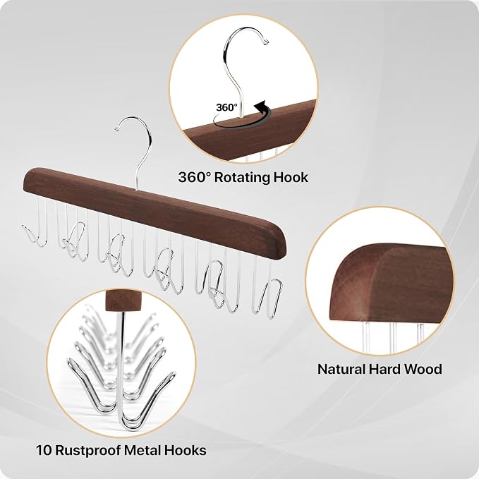 Umo Lorenzo Premium Wooden Tie and Belt Hanger - Image 6
