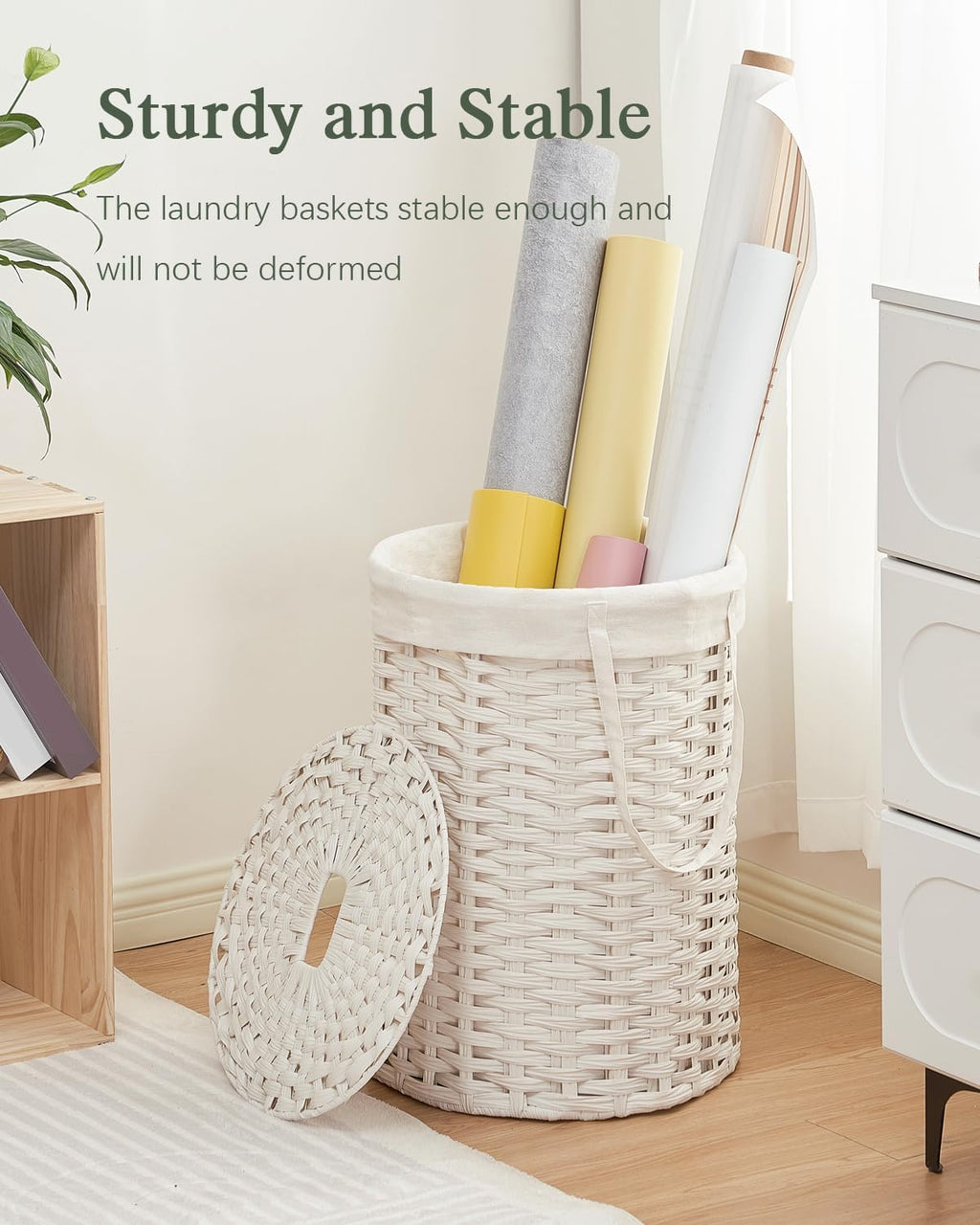 Laundry Hamper with Lid Laundry Basket with Lid 72L, White