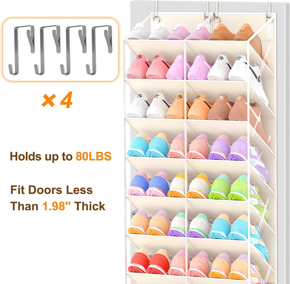 20-30 Pairs Over the Door Shoe Organizer, 10-Tier Door Shoes Rack