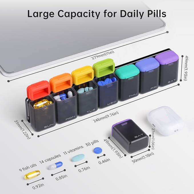 Weekly Pill Organizer Magnetic, Removable Pill Box 7 Day 1 Time a Day, Large - Image 3