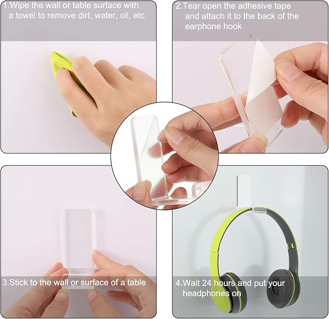 Weewooday 4 Pieces Headphone Hanger Holder Desk Adhesive Headphone Hook Wall - Image 4