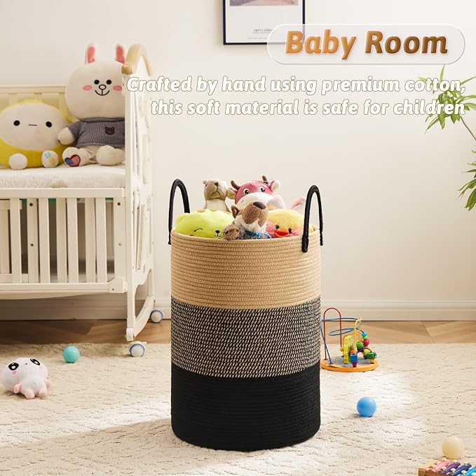 Laundry Basket, Woven Cotton Rope Laundry Hamper, 100L - Image 3