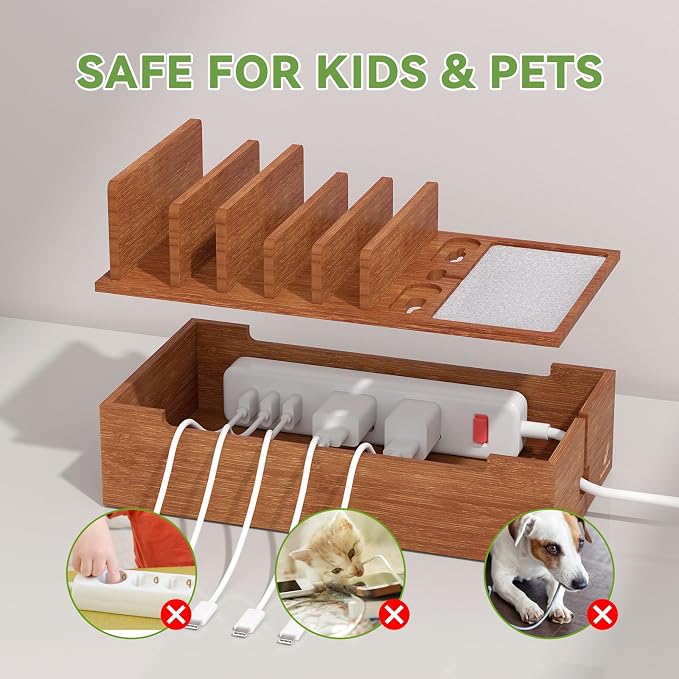Pezin & Hulin Bamboo Charging Stand Rack, Wooden Charge Box - Image 4