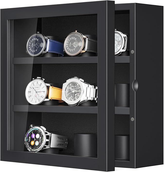 TJ.MOREE 9-Slot Watch Display Case, Wall Mount Wooden Watch Box, Vertical by TJMOREE