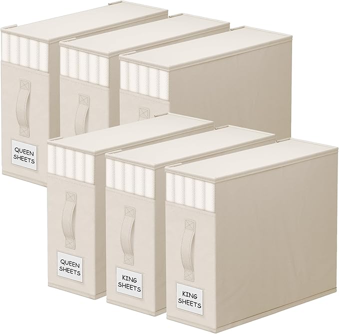 6 Pack Bed Sheet Closet Organizers and Storage, Sturdy Foldable Storage by StorageTastic