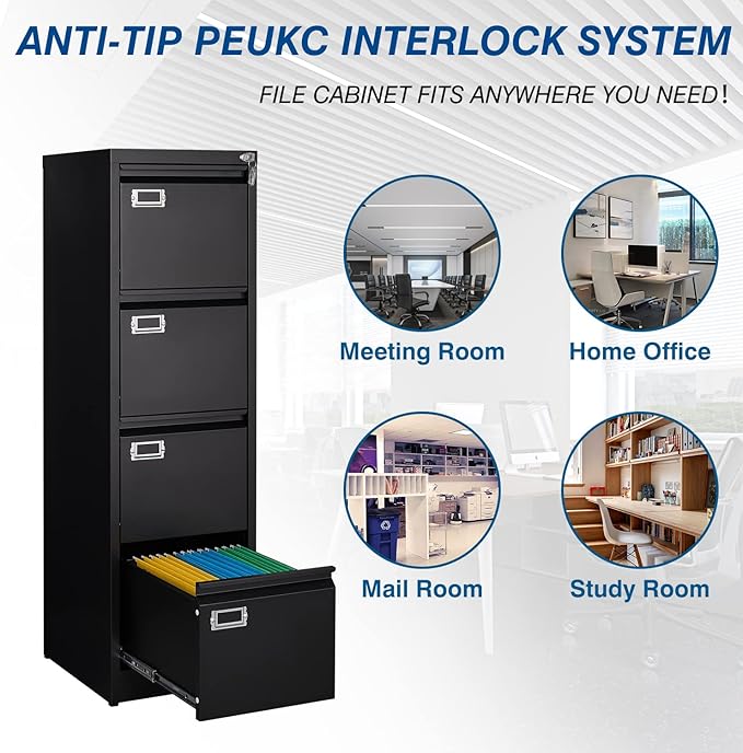 4 Drawer File Cabinet, Vertical Filing Cabinets - Image 6