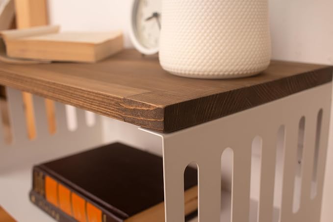 Floating Nightstand with White Metal Base, Wooden Top and Sturdy Metal Base - Image 5