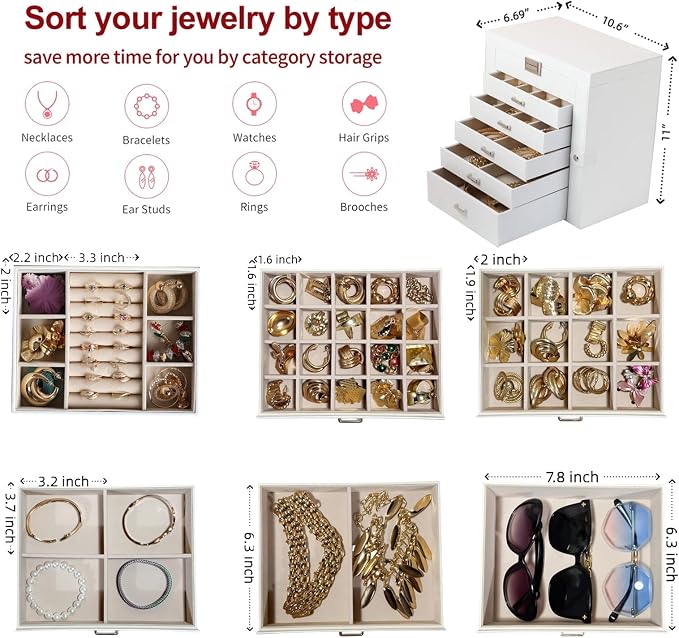 BOOVO Jewelry Box For women, 6 Layer Large Jewelry Organizer - Image 5