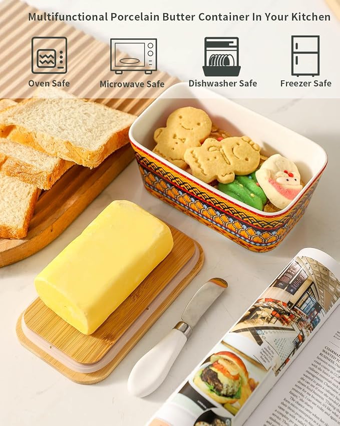 Hasense Bohemian Butter Dish, Farmhouse Ceramic Butter Dish - Image 5