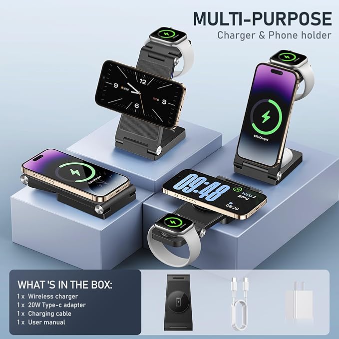 Magnetic Wireless Charger Stand, 3 in 1 Foldable Wireless Charging Station - Image 2