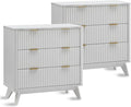 T4TREAM Fluted 3 Drawers Nightstand Set of 2, Oversized Extra Large Modern Side by T4TREAMFurniture
