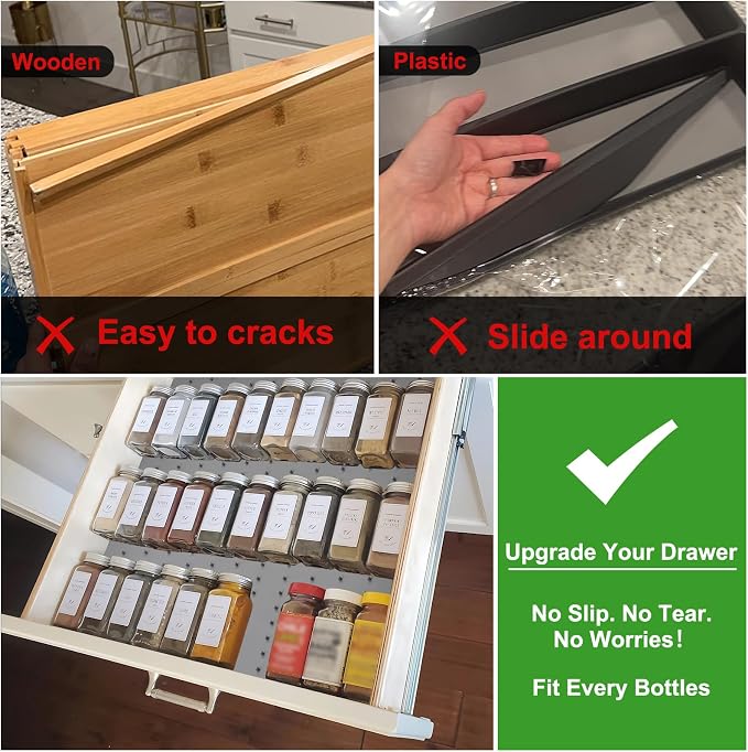 Gosmol Spice Drawer Organizer insert, Adjustable & Non-Slip Silicone Spice - Image 5
